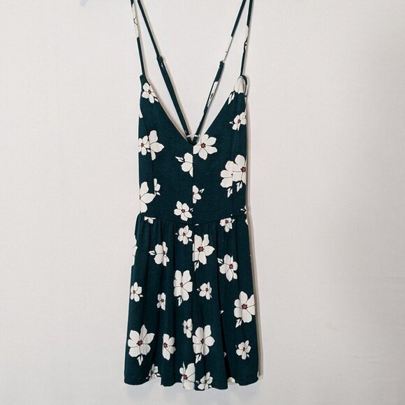 FOREVER 21 Teal, White Tropical Floral Mini Tank Halter Romper; Size S - Picture 1 of 5